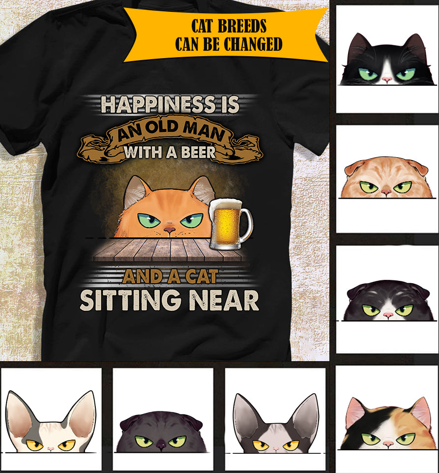 Happiness With Beer And Cat Personalized Shirt - TS007PS
