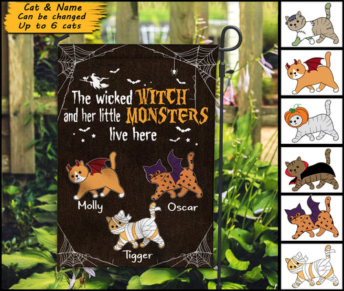 Wicked Witch And Little Monster Cats Personalized Garden Flag - GA019PS