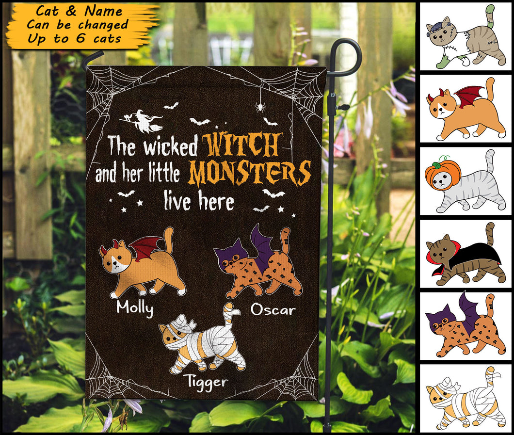 Wicked Witch And Little Monster Cats Personalized Garden Flag - GA019PS