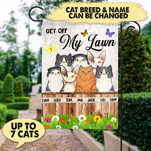 Get Off My Lawn Cats Personalized Garden Flag - GA013PS